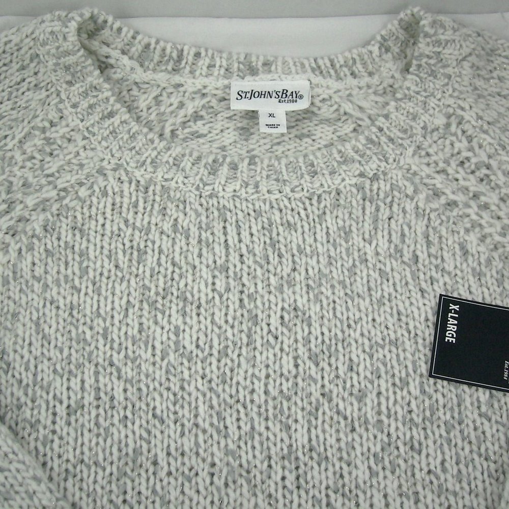 St. John's Bay Ivory w/Heather Grey Sweater - Picture 2 of 6
